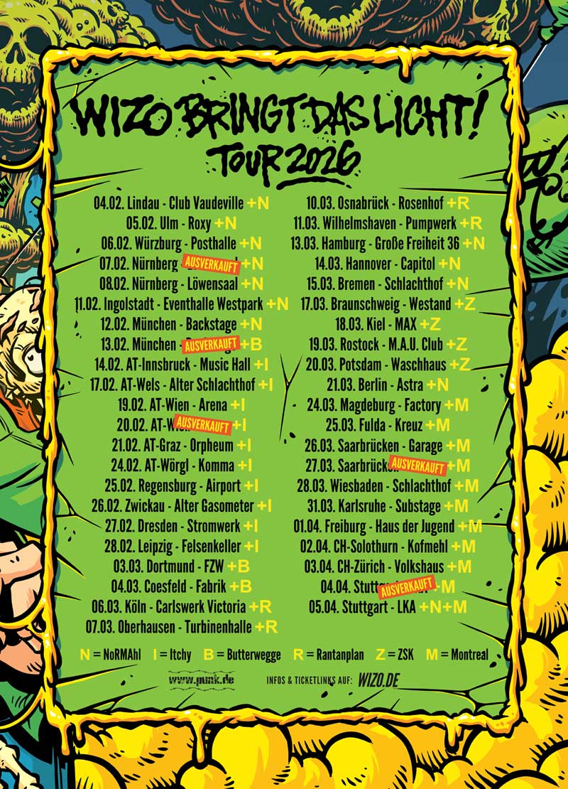 WIZO bringt das Licht! Tour 2026
Jetzt Konzert-Tickets holen! WIZO bringt das Licht! Tour 2026
Jetzt Konzert-Tickets holen!