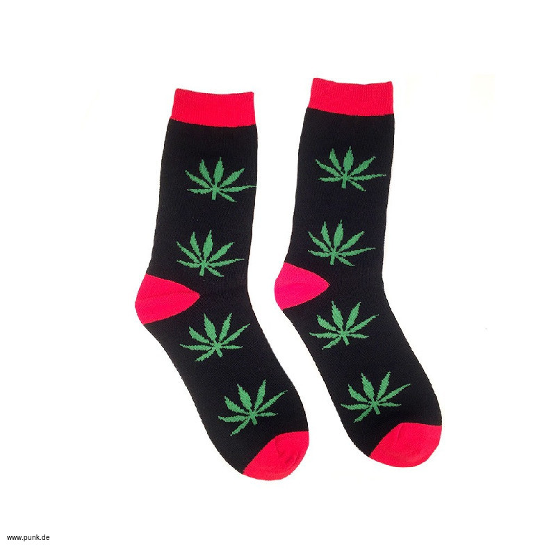 Rock Daddy: Schwarze Socken mit grünen Hanfblättern