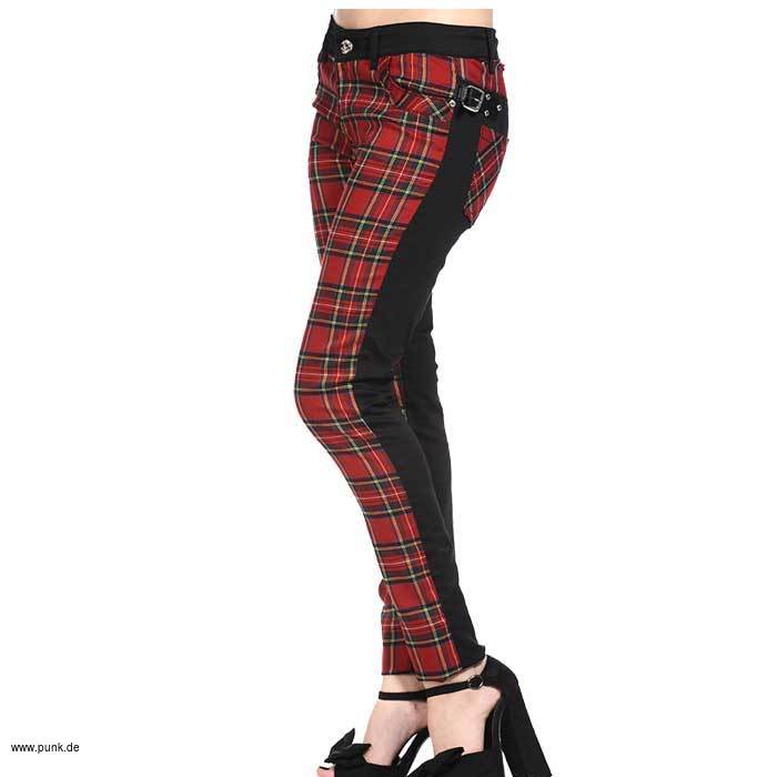 : Skinny pants, rotes Tartan und schwarz