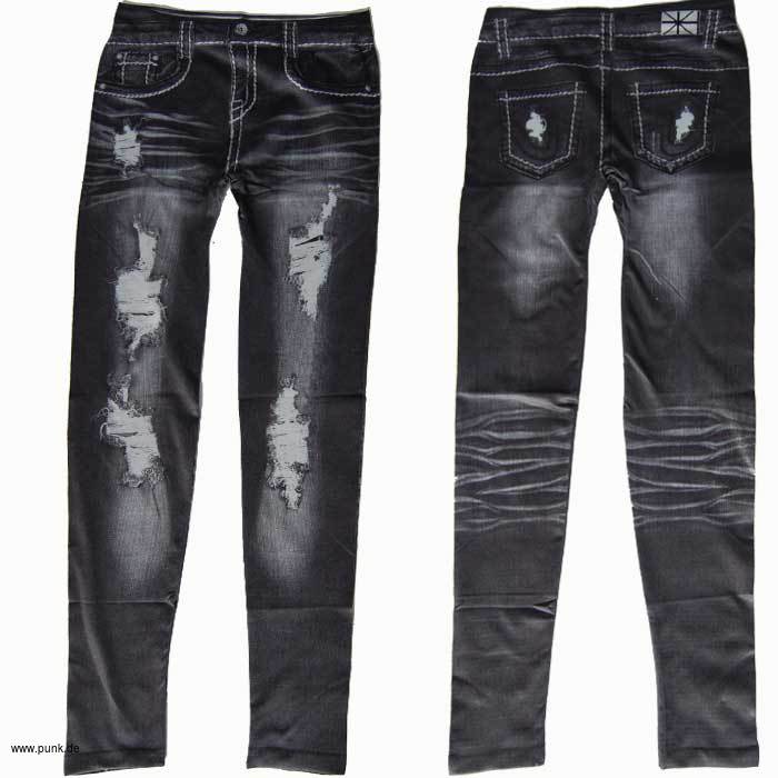 : Leggings: graue ausgewaschene Jeans/Löcher