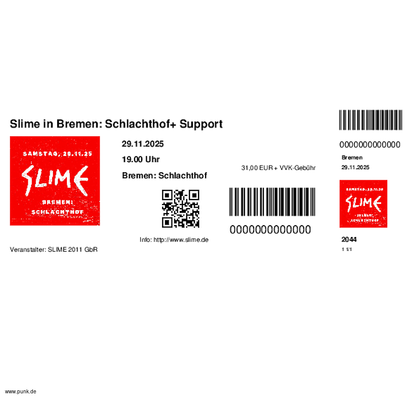 : HardTicket Slime in Bremen: Schlachthof+ Support