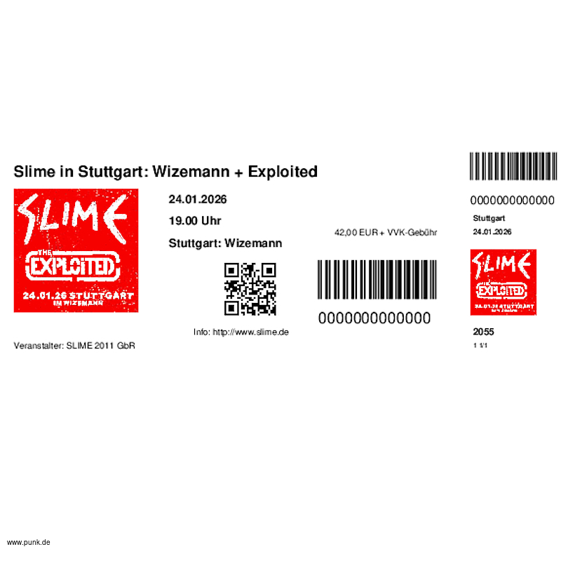 : HardTicket Slime in Stuttgart: Wizemann + Exploited